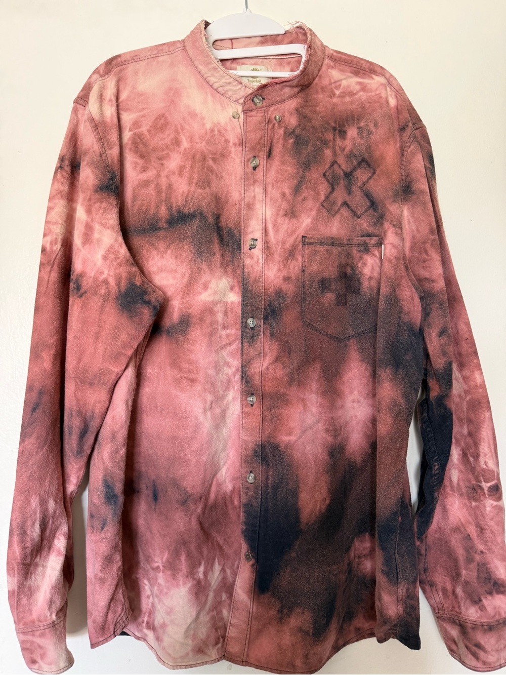 Timberland XXL Slim Fit Custom Bleach Tie Dye Button-Up Shirt
